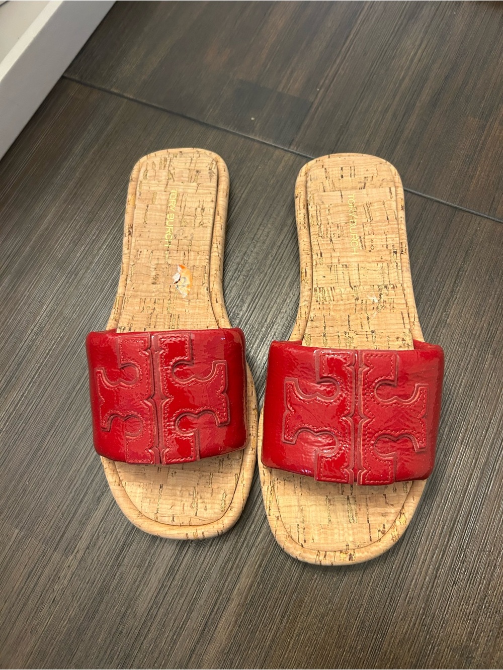 Tory Burch Women’s Red Cork Slide Sandals - Patent Leather Strap